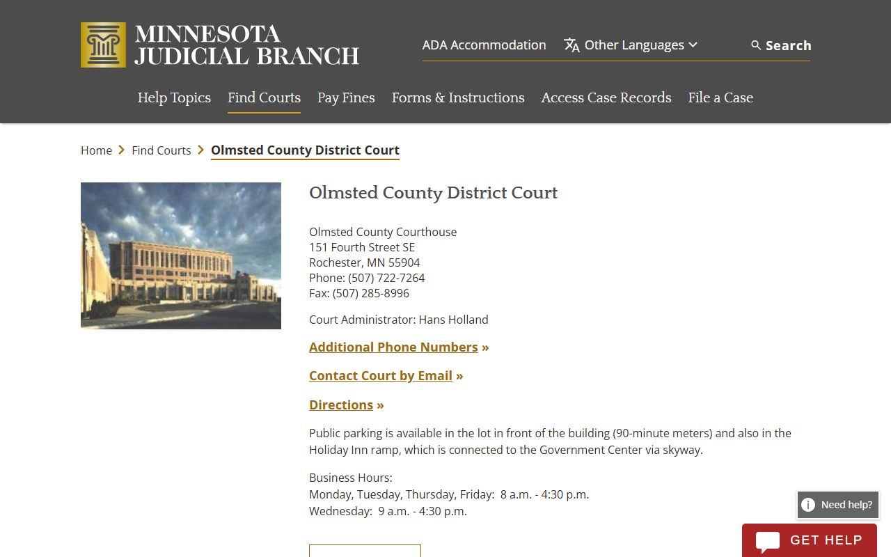 Rochester traffic court records Olmsted County court page