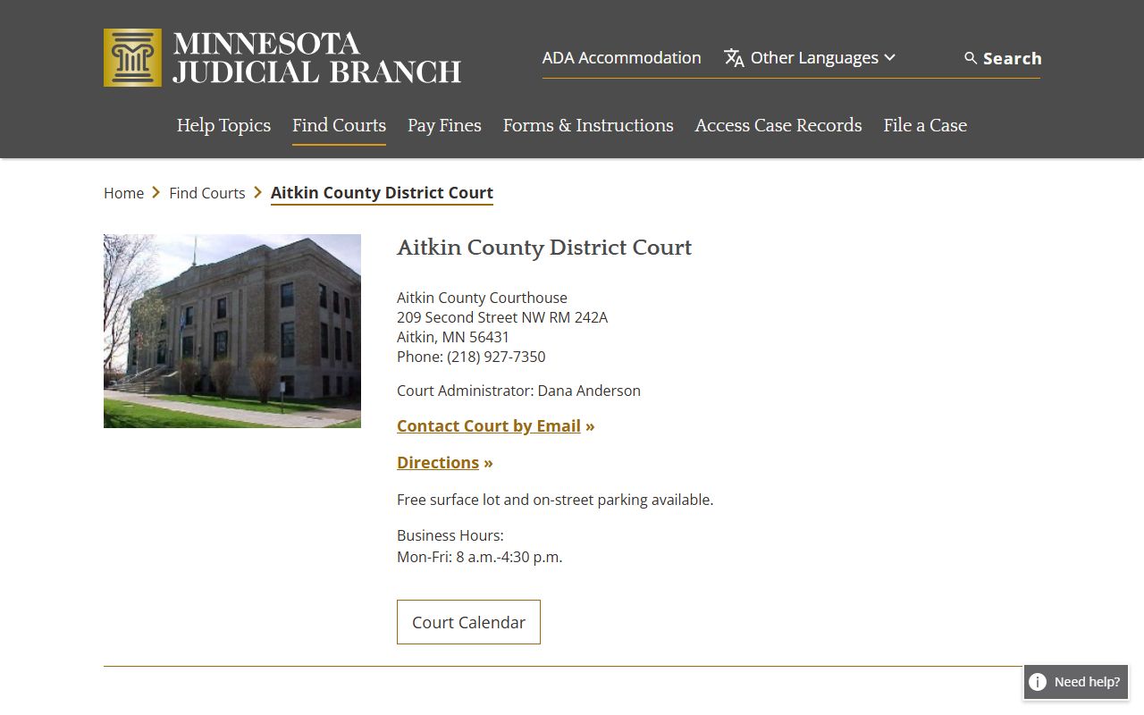 Aitkin County traffic court records court page