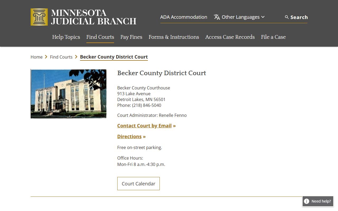 Becker County traffic court records court page
