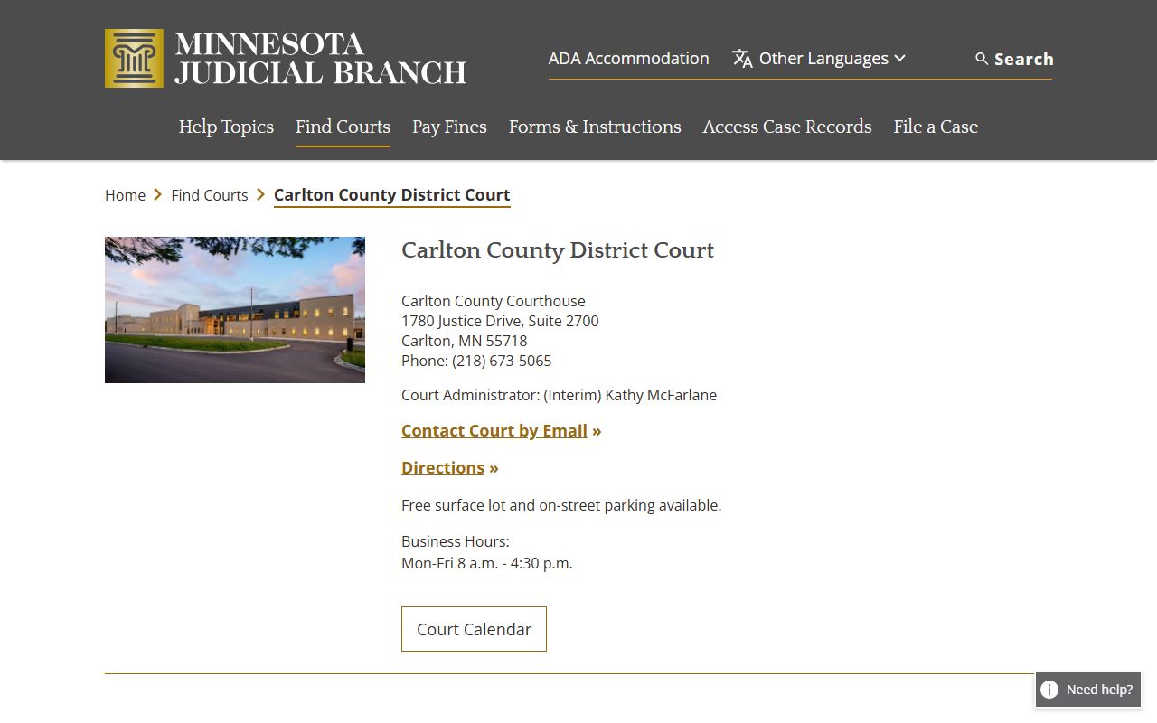 Carlton County traffic court records court page