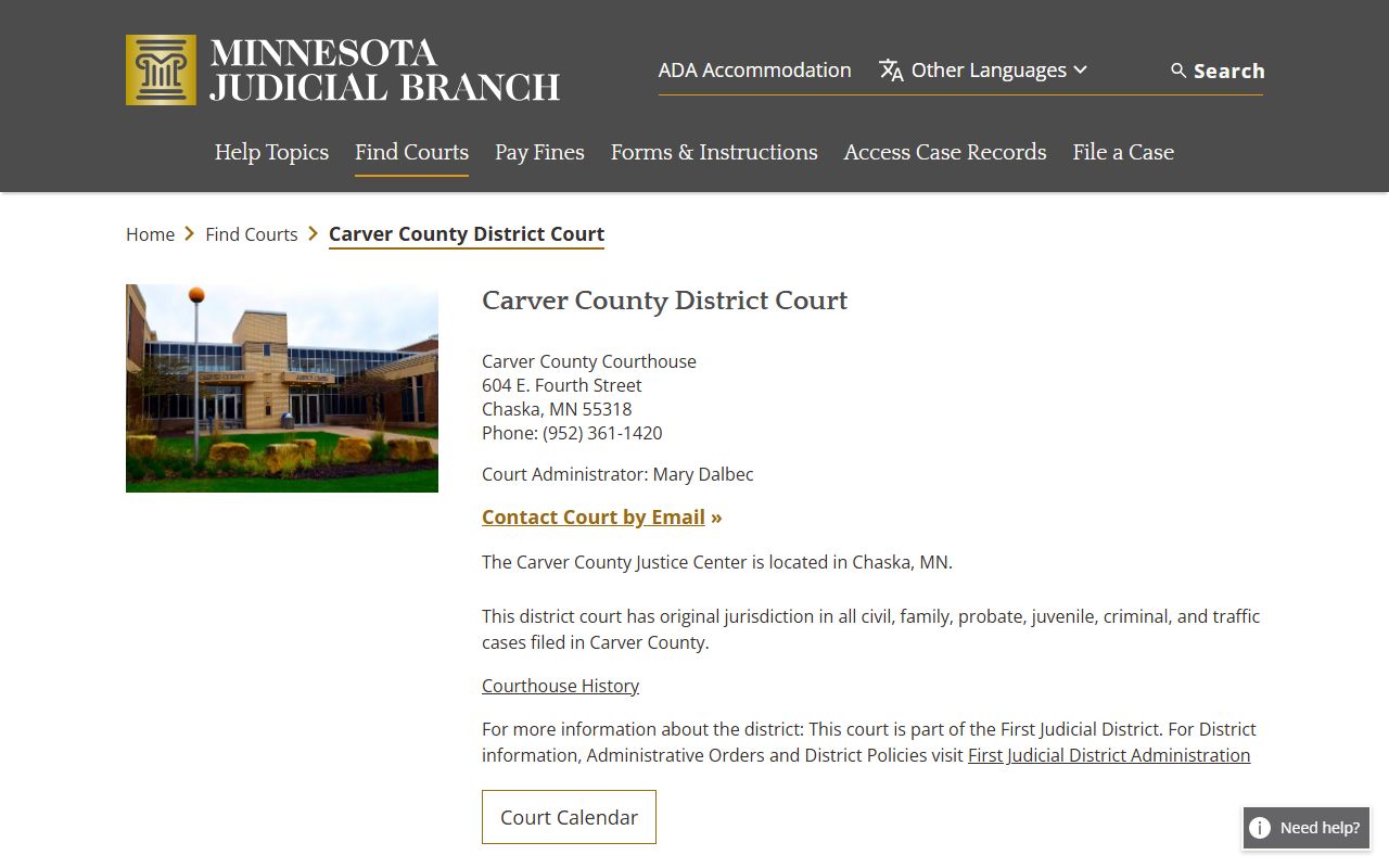 Carver County traffic court records court page
