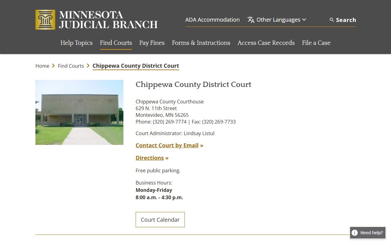Chippewa County District Court on mncourts.gov