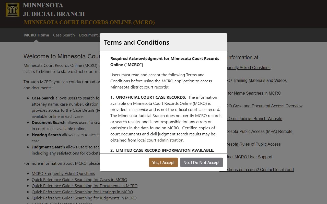 Minnesota Court Records Online public access portal