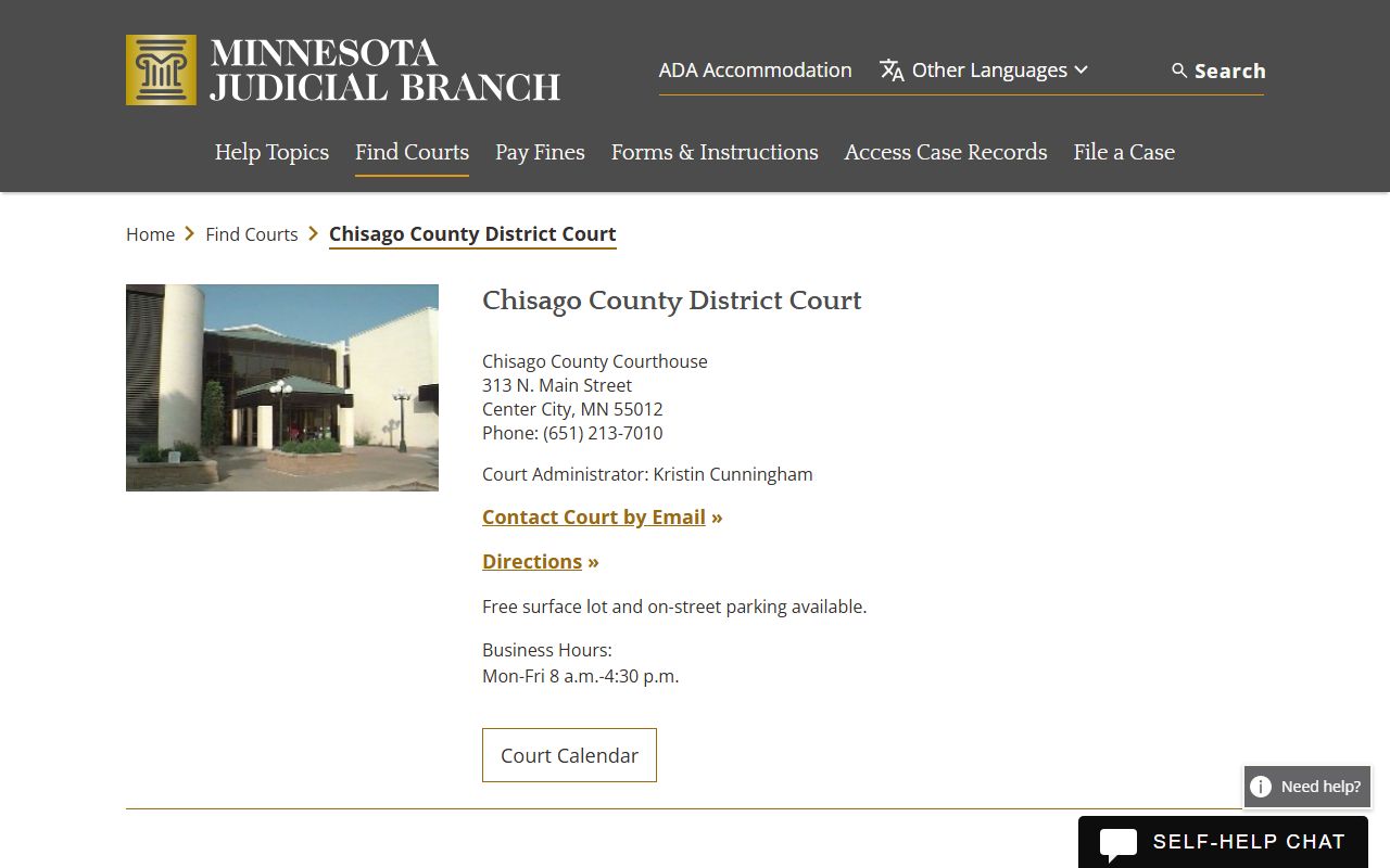Chisago County traffic court records court page