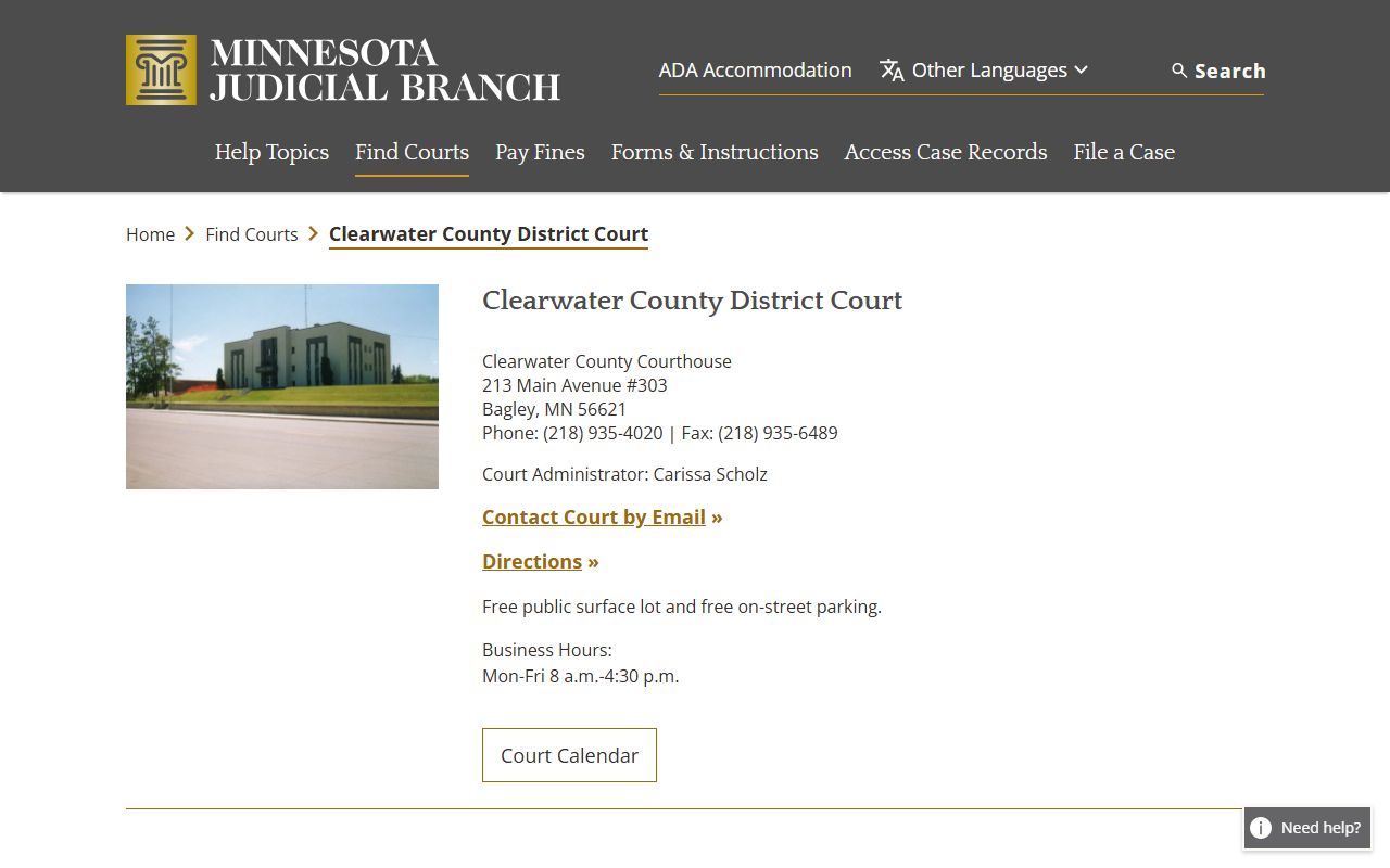 Clearwater County traffic court records court page