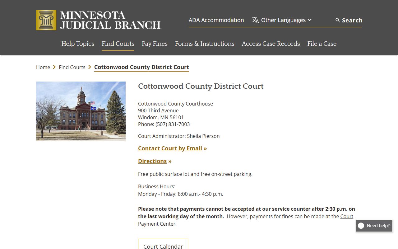 Cottonwood County traffic court records court page