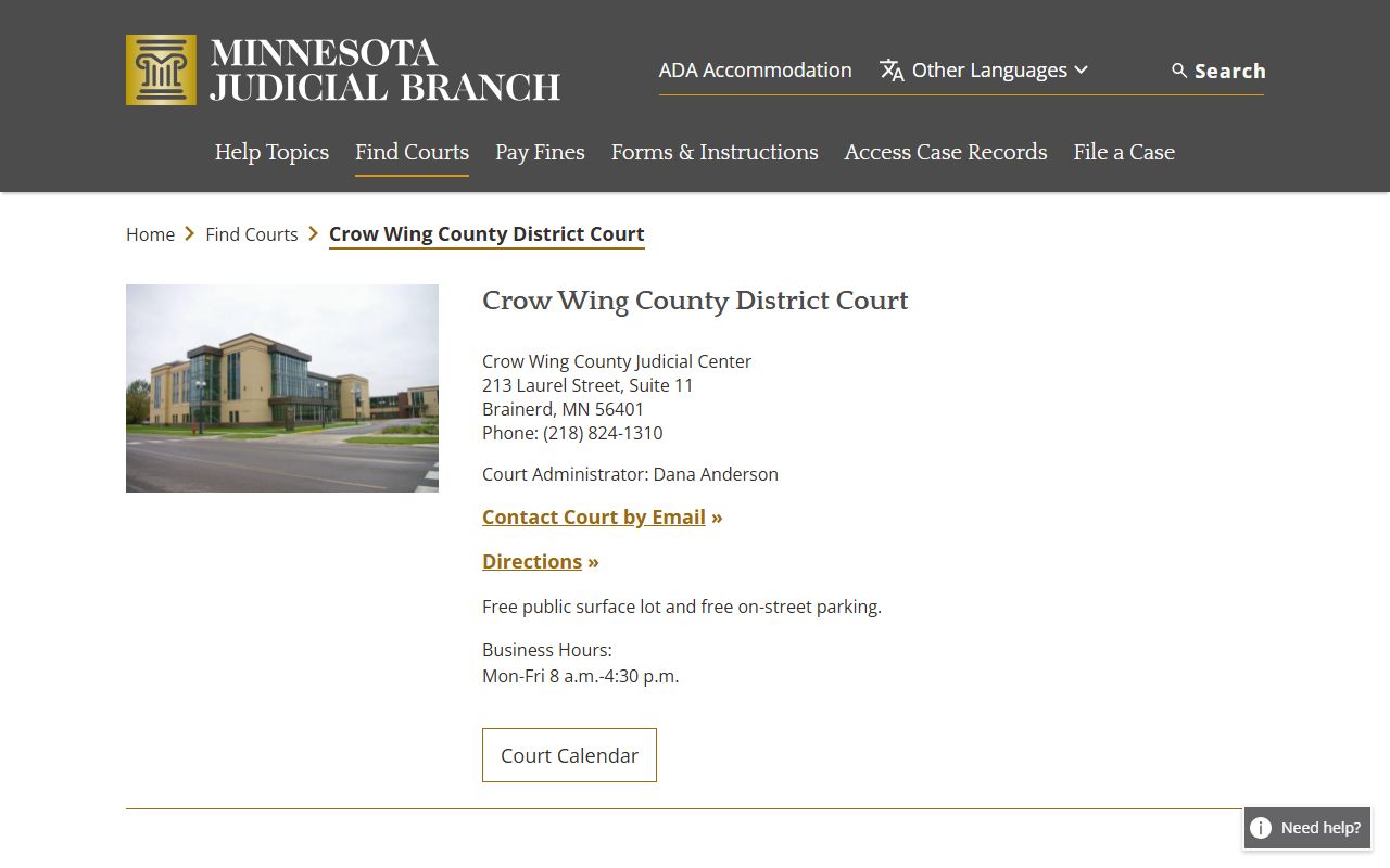 Crow Wing County traffic court records court page