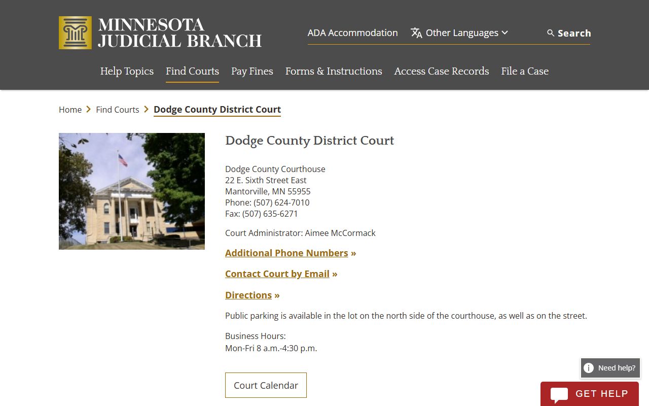 Dodge County traffic court records court page