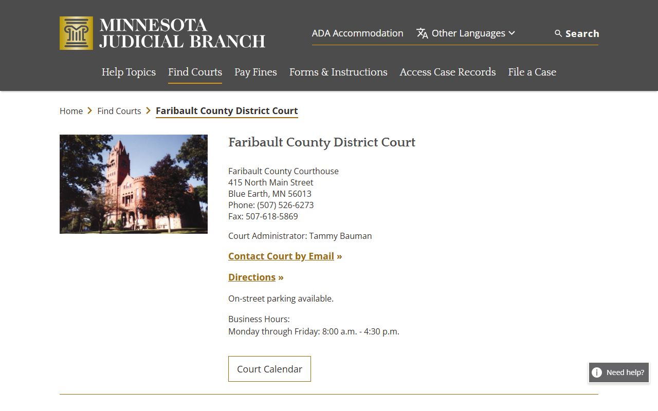 Faribault County traffic court records court page