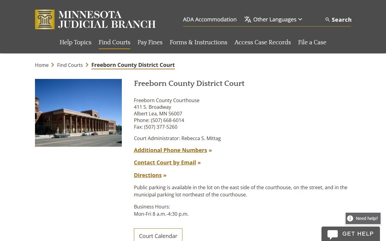 Freeborn County traffic court records court page