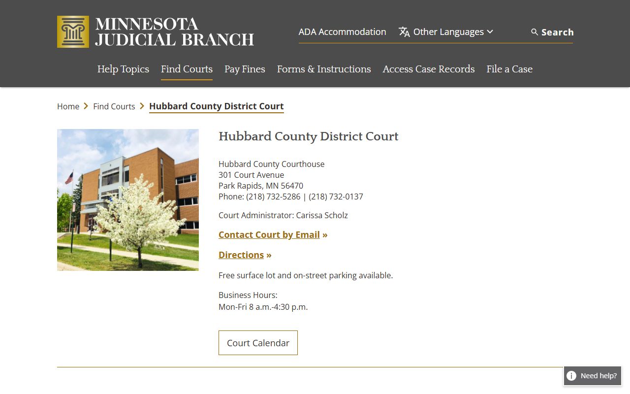 Hubbard County District Court information
