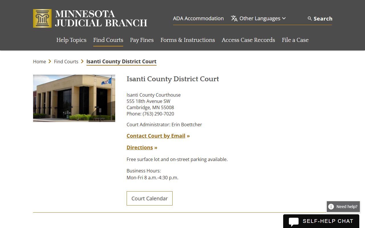 Isanti County District Court page