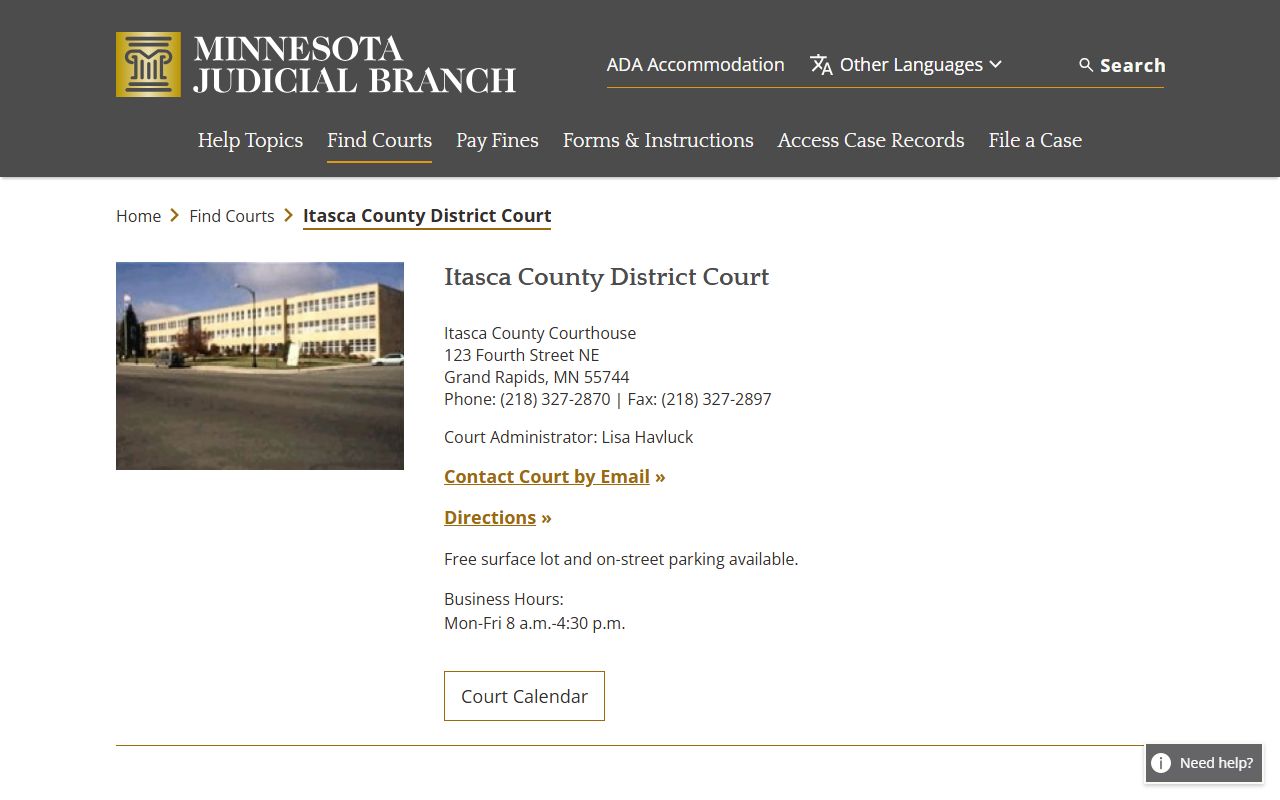 Itasca County traffic court records court page