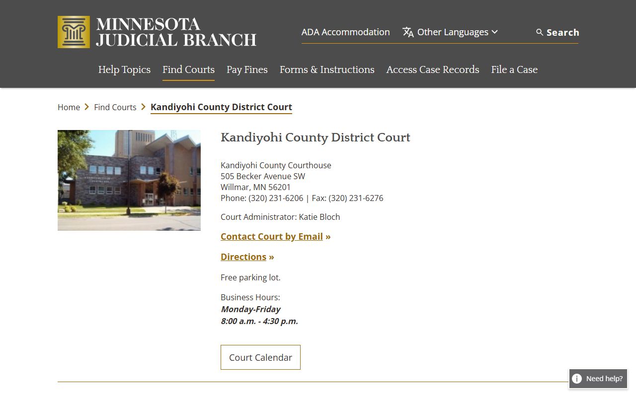 Kandiyohi County traffic court records court page