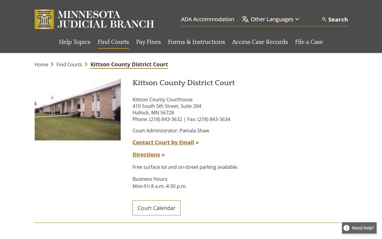 Kittson County traffic court records court page