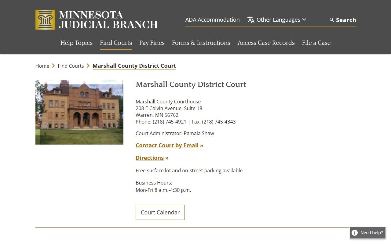 Marshall County traffic court records court page