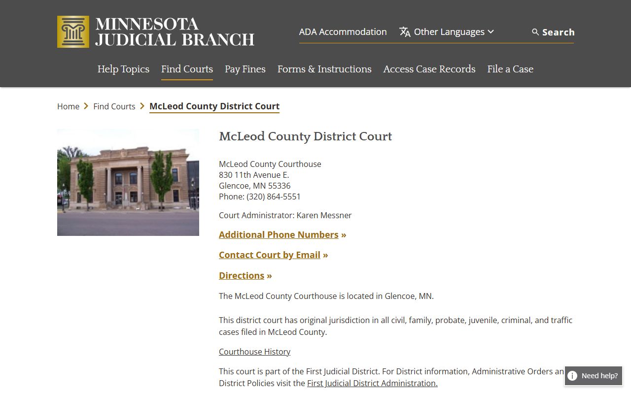 McLeod County traffic court records court page