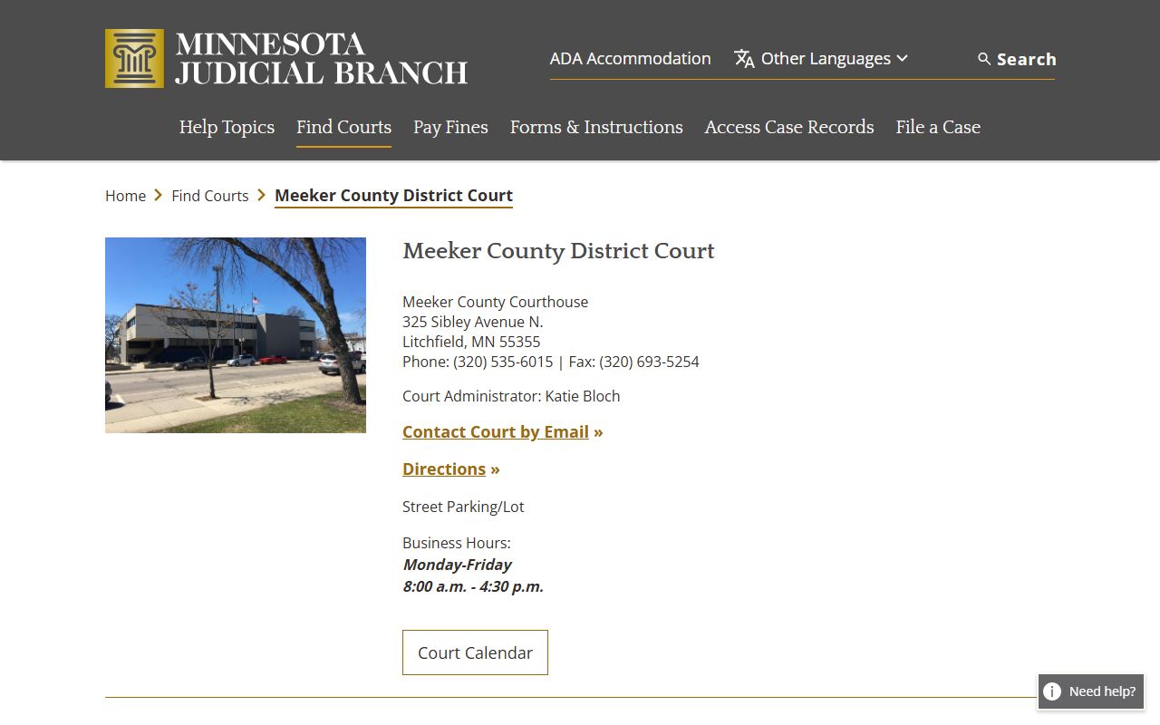 Meeker County traffic court records court page