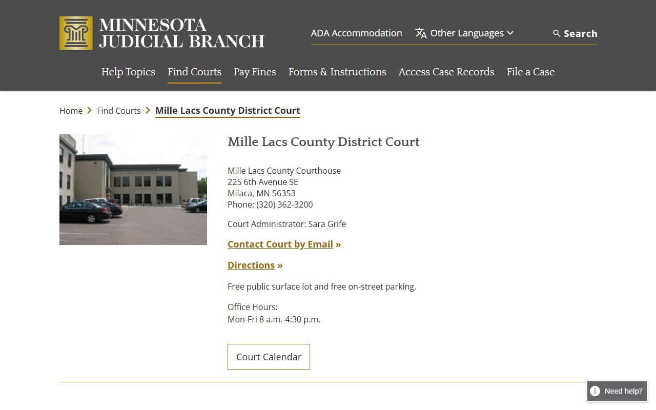 Mille Lacs County traffic court records court page