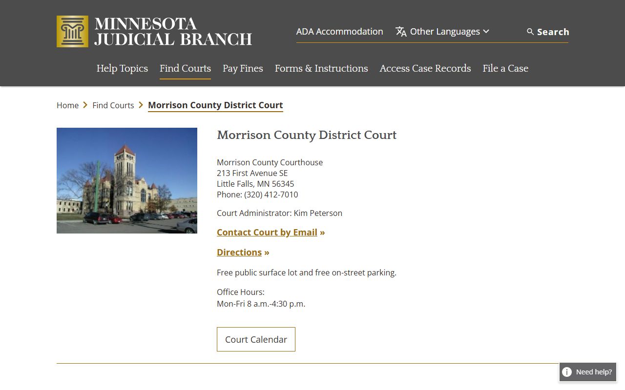 Morrison County traffic court records court page