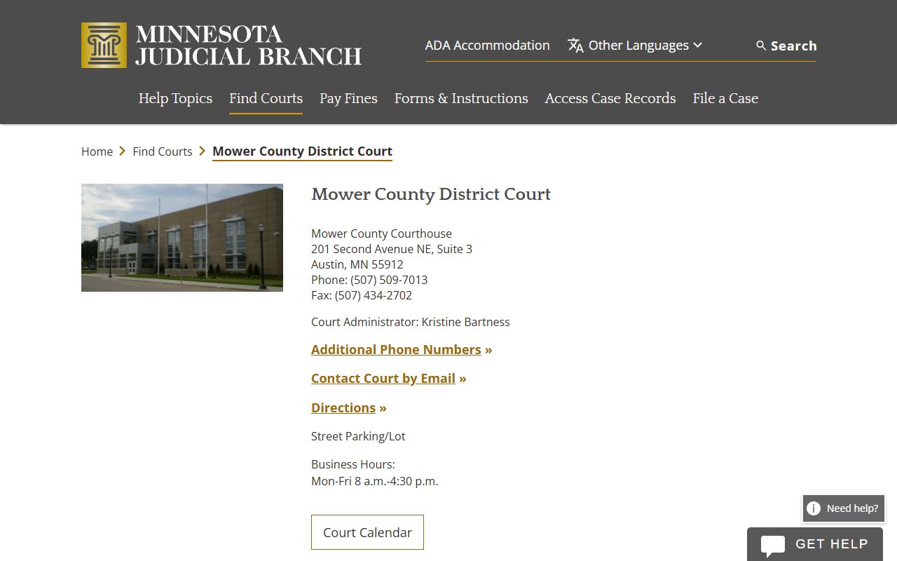 Mower County traffic court records court page