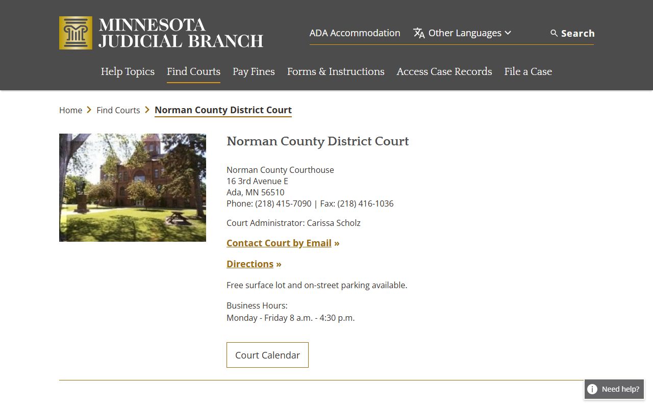 Norman County traffic court records court page