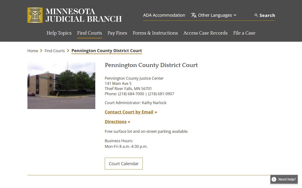 Pennington County traffic court records court page