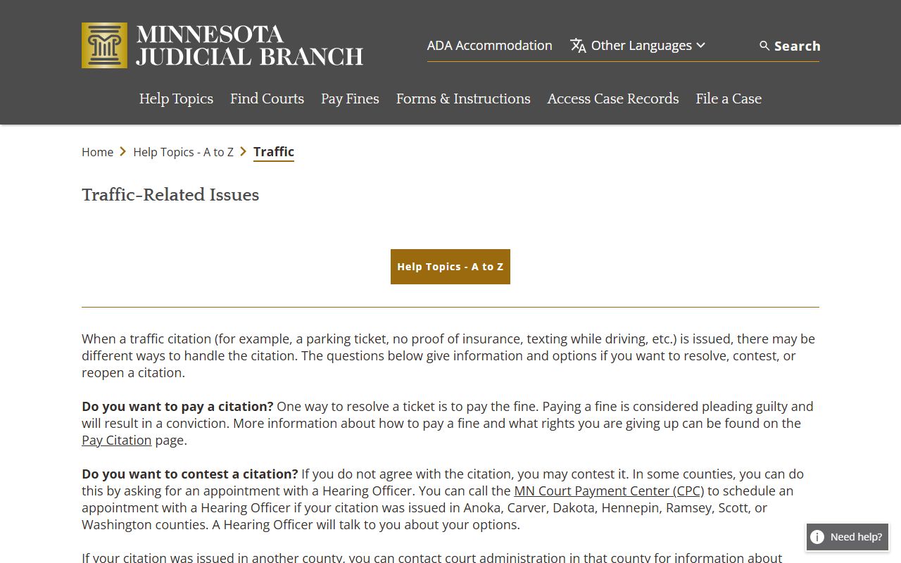 Pennington County traffic court records options and help