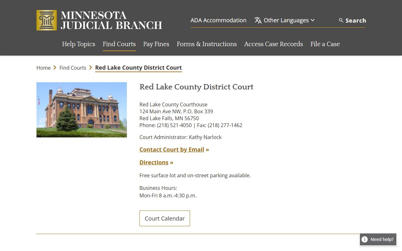 Red Lake County traffic court records court page