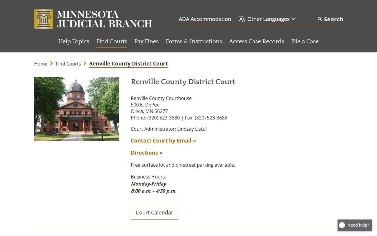 Renville County traffic court records court page