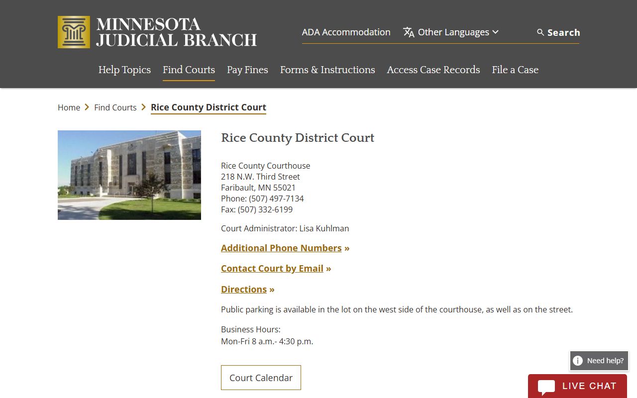 Rice County traffic court records court page