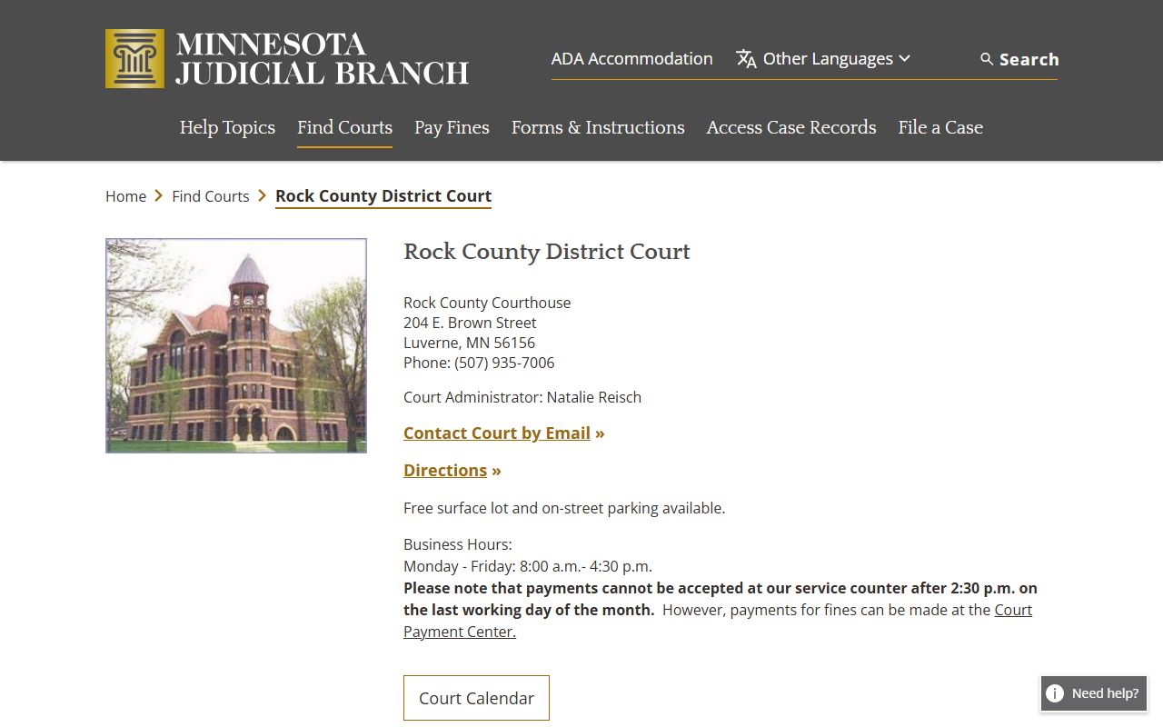 Rock County traffic court records court page