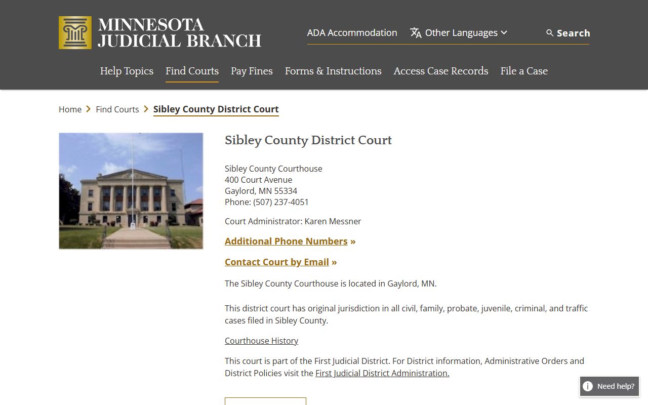 Sibley County traffic court records court page