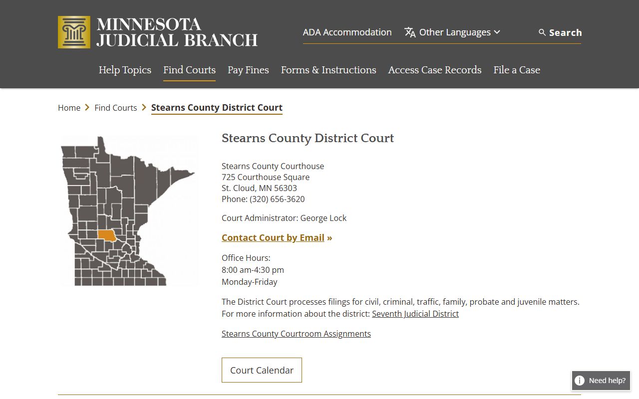 Stearns County traffic court records court page
