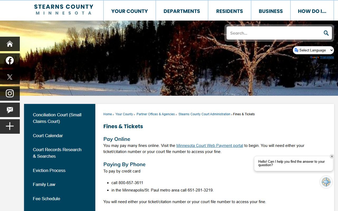 Stearns County traffic court records fine information