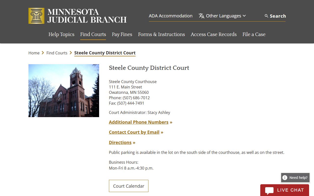Steele County traffic court records court page