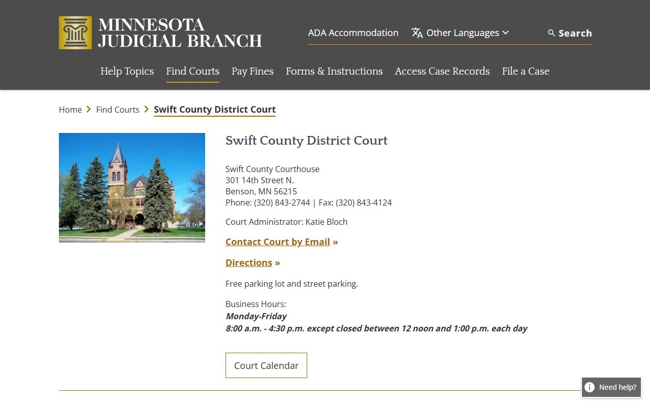 Swift County traffic court records court page