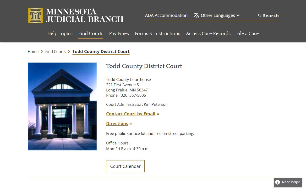 Todd County traffic court records court page