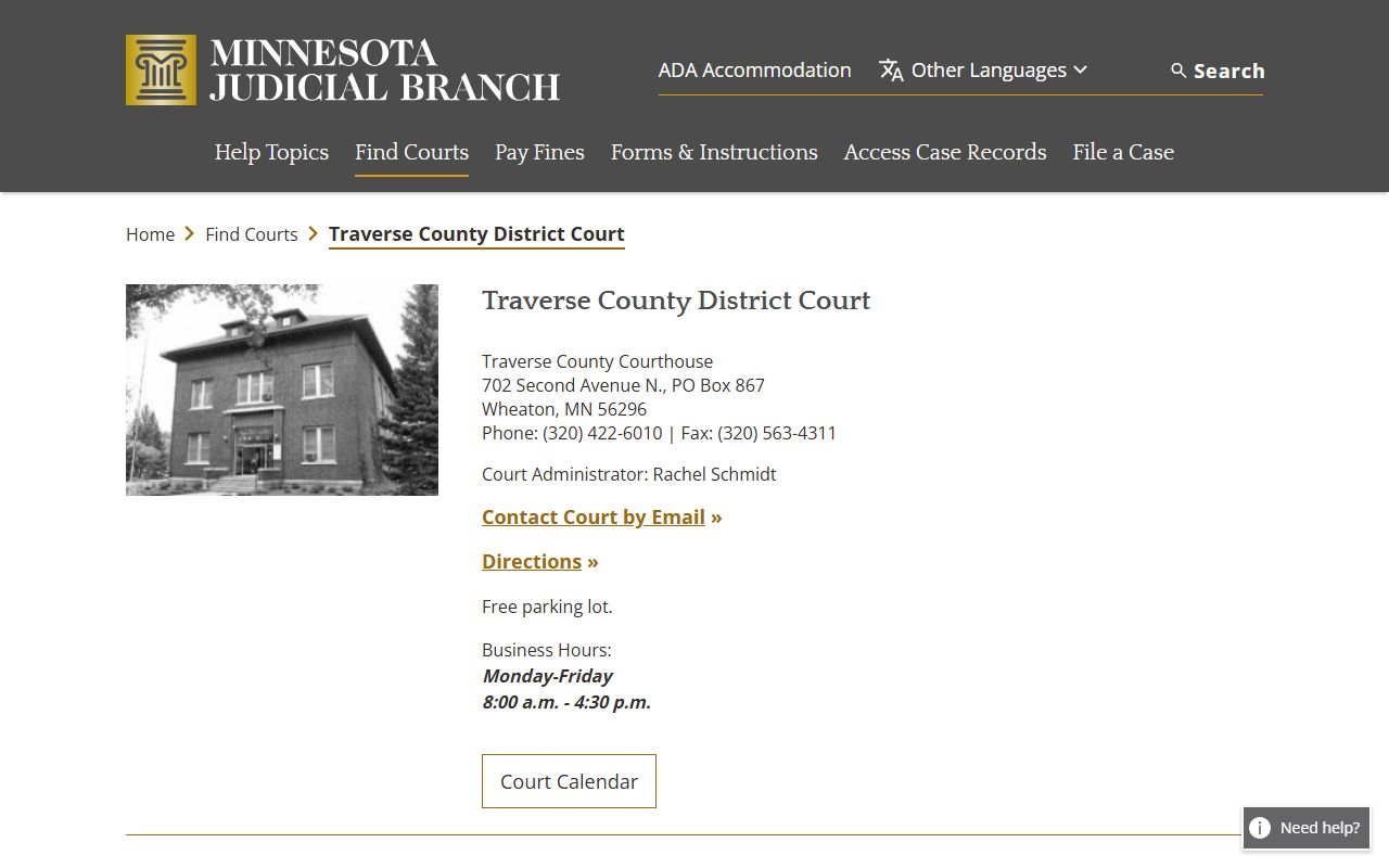 Traverse County traffic court records court page