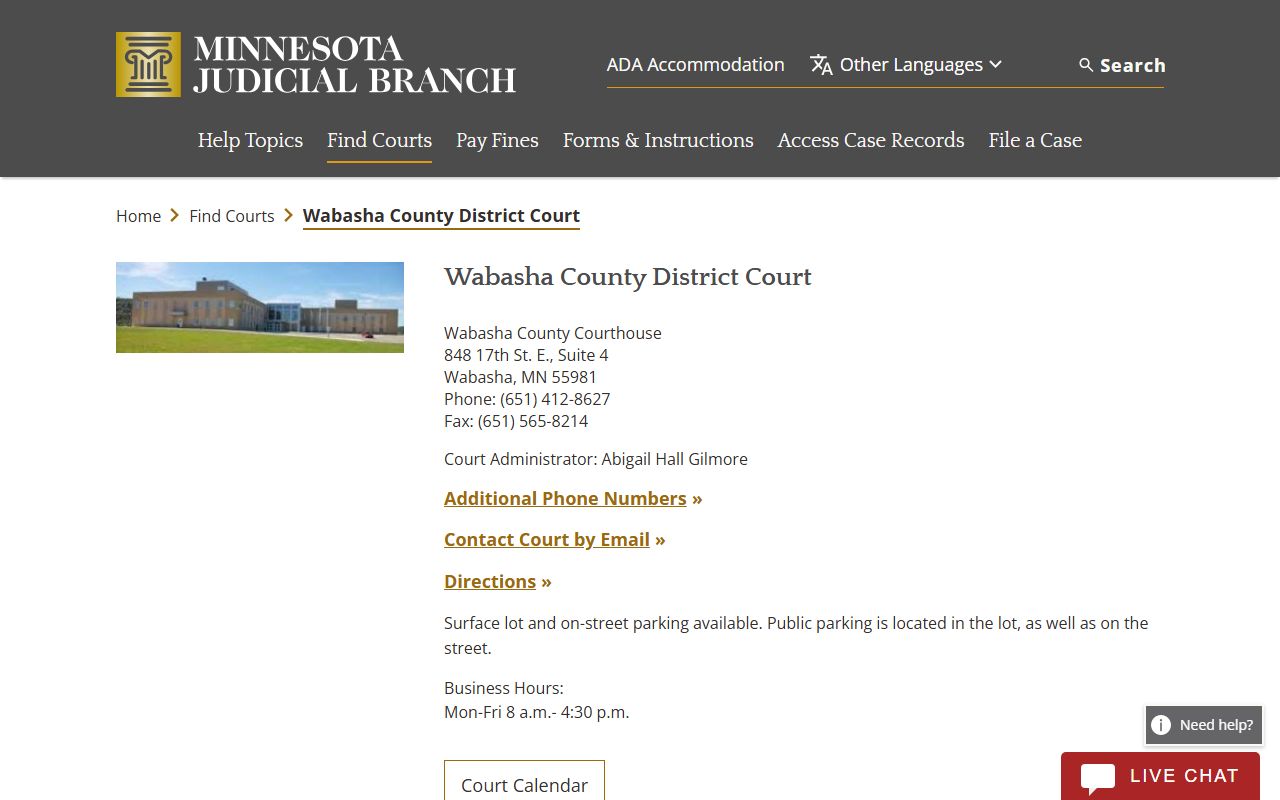 Wabasha County traffic court records court page