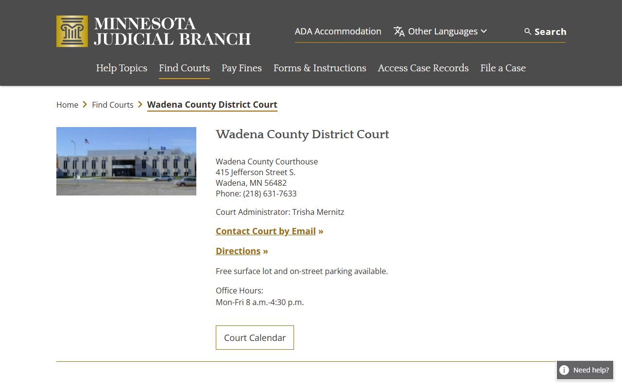 Wadena County traffic court records court page