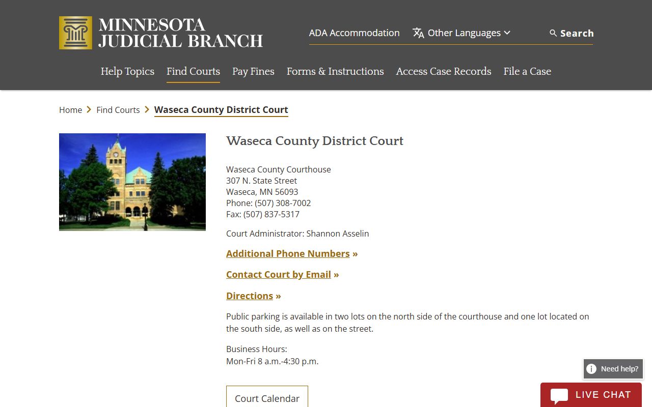 Waseca County traffic court records court page