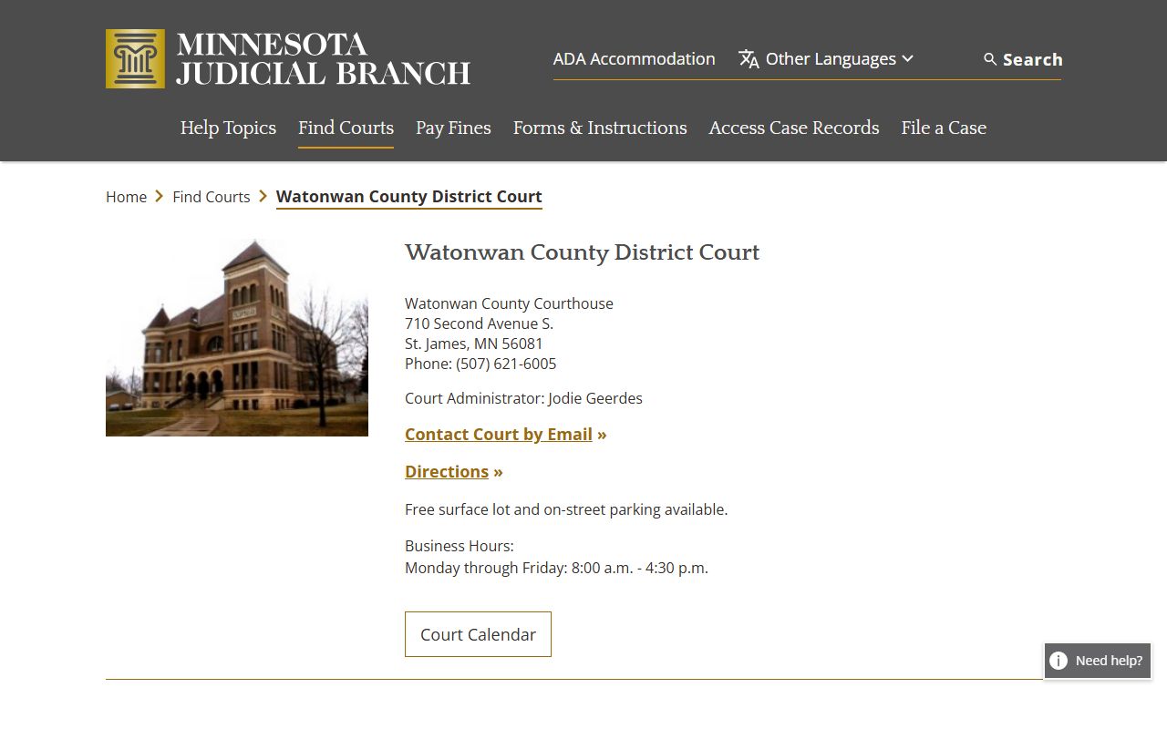 Watonwan County traffic court records court page