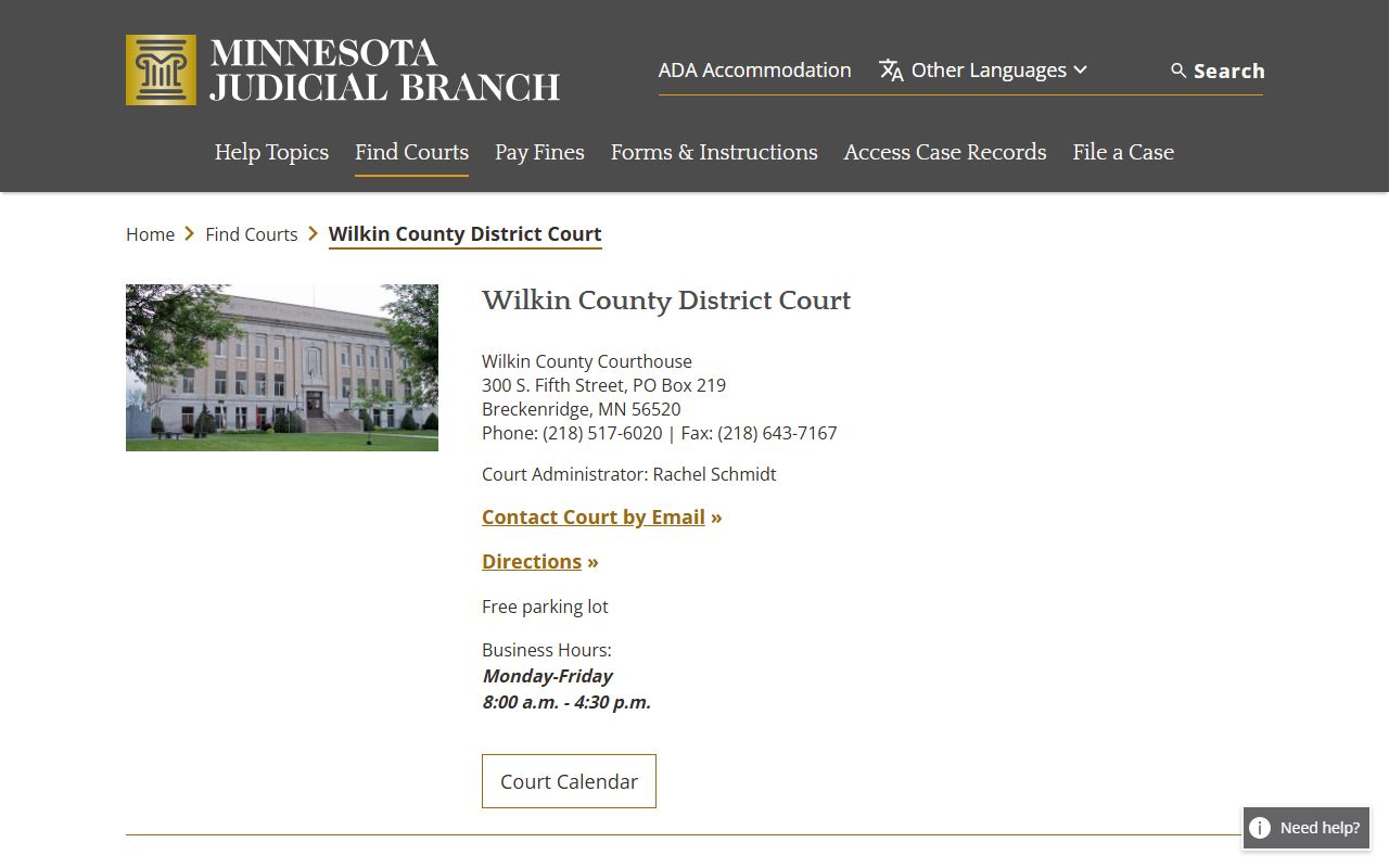 Wilkin County traffic court records court page