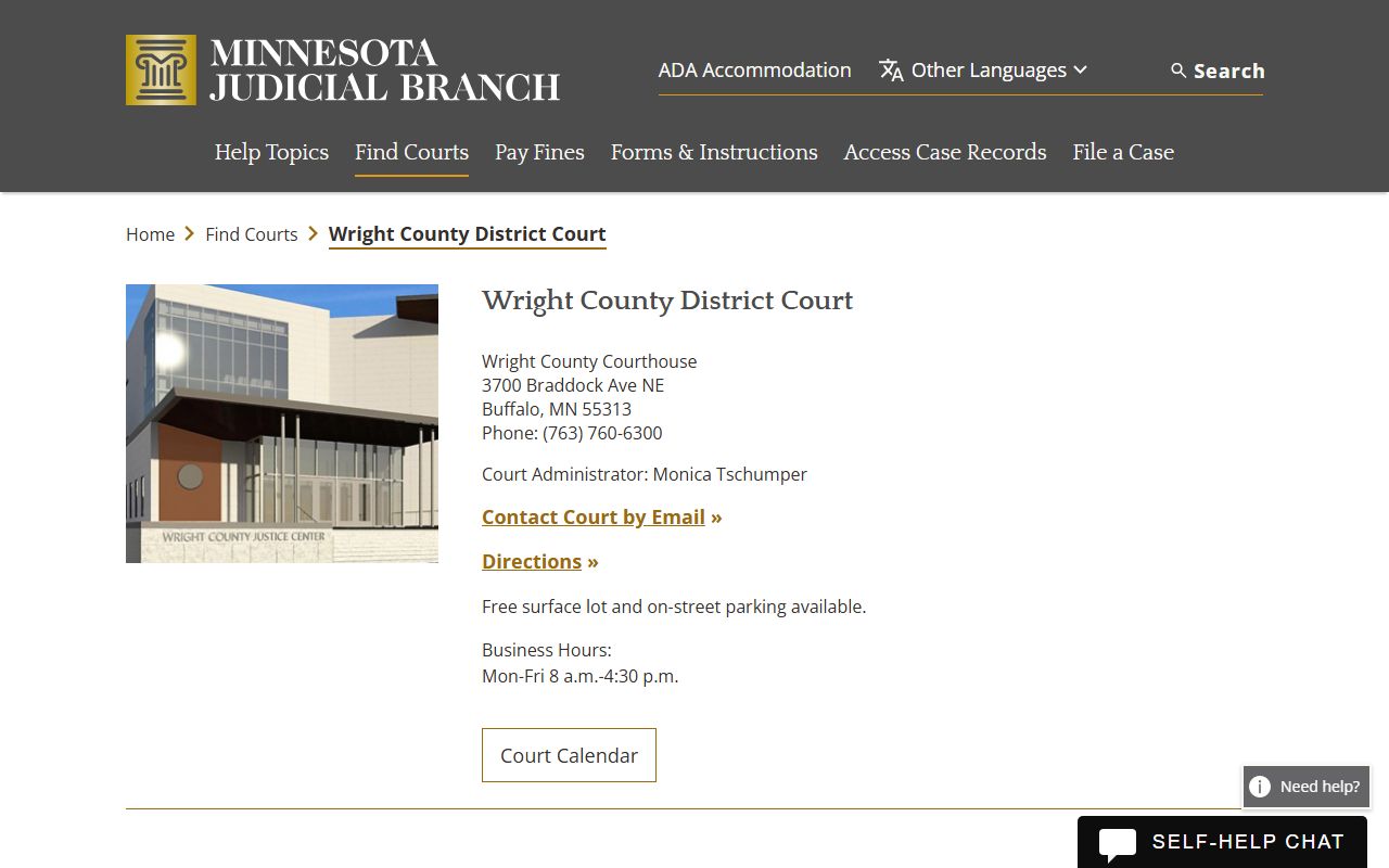 Wright County traffic court records court page