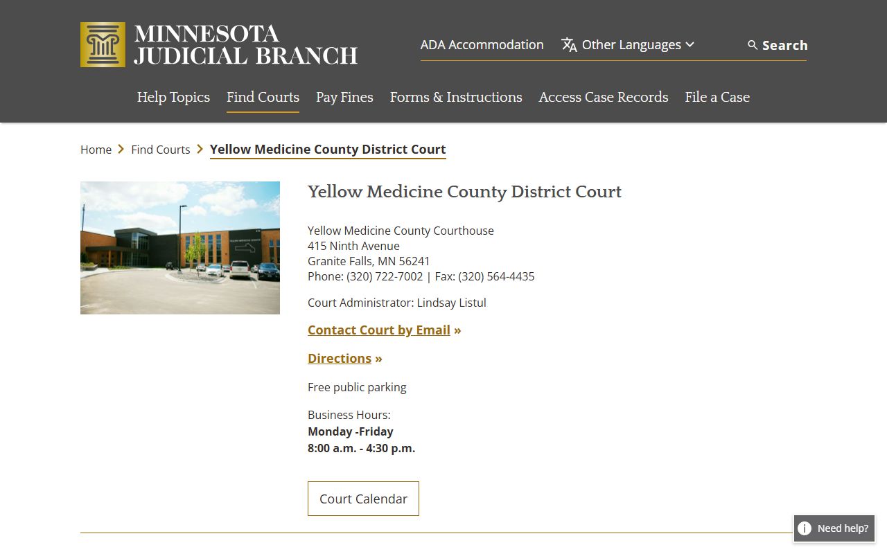 Yellow Medicine County traffic court records court page